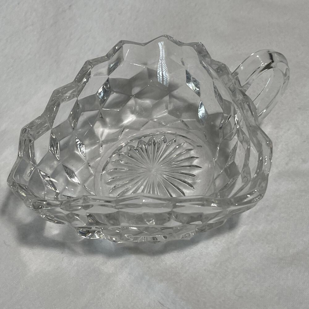 Fostoria American Three Cornered Handled Nappy Clear Glows Under Black Light